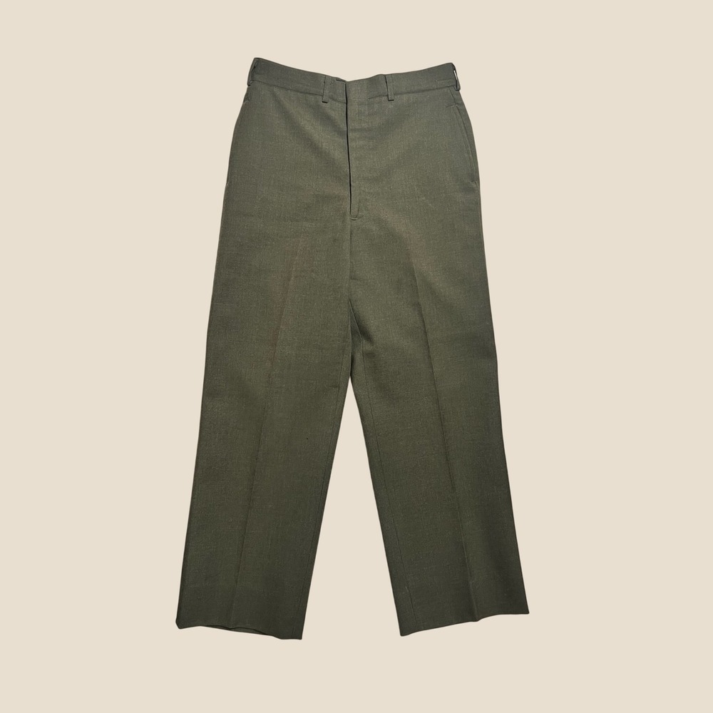 Vintage 1980s US Military Wool Serge Trousers Green 31L Surplus Dress Pants